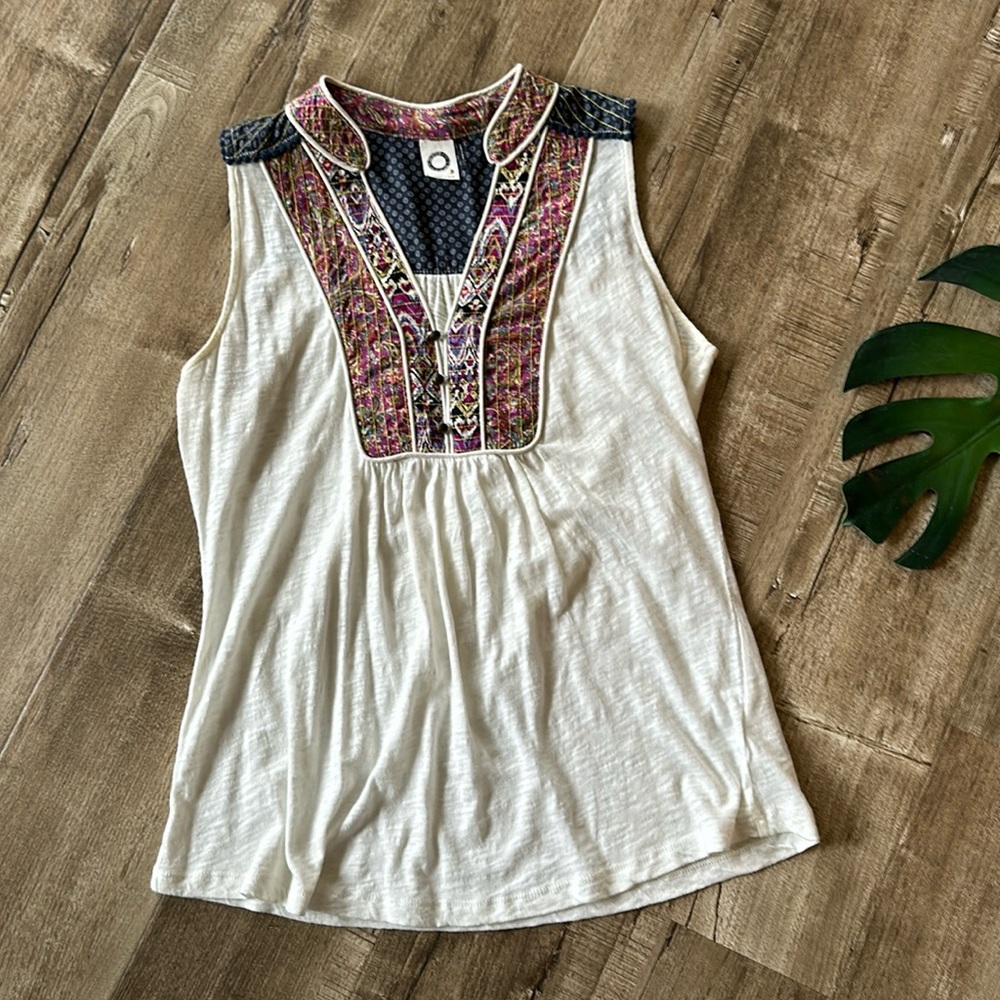 Anthropologie Akemi + Kin sleeveless top detail stitching mandarin collar large